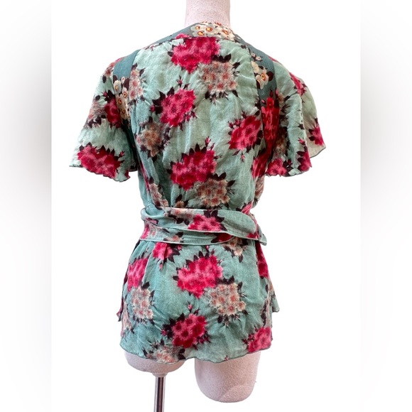 Kenzo green floral wool wrap blosue top - Picture 4 of 9